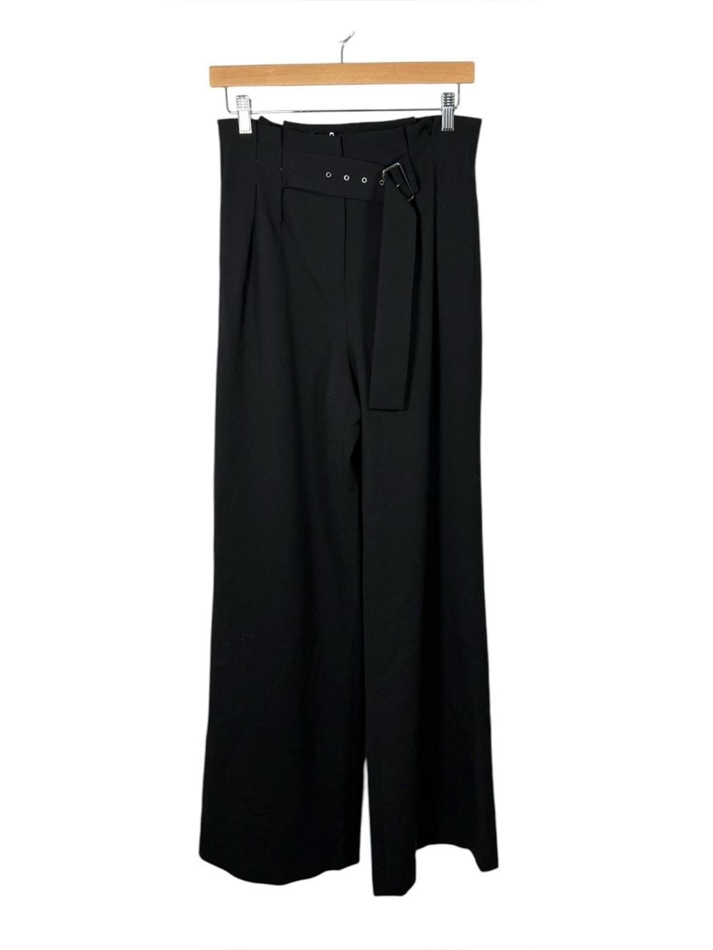 A.O.T.C. Wool Wide Leg Trousers Black Pleated Belted Size 0